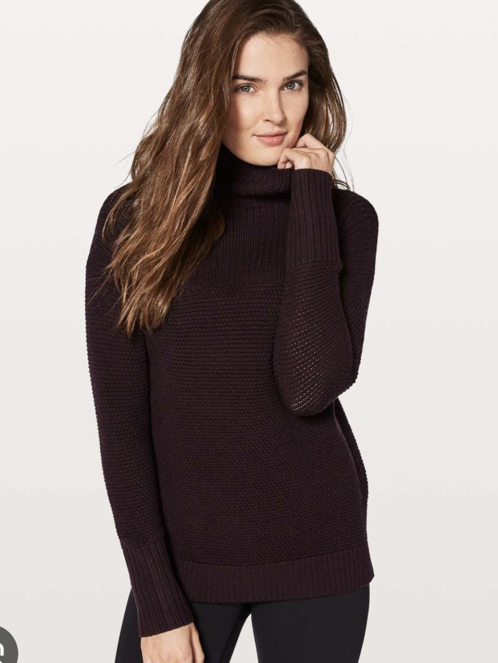 Lululemon Warm and Restore 100% Merino Wool Mock Neck Sweater sz 2 Black Cherry